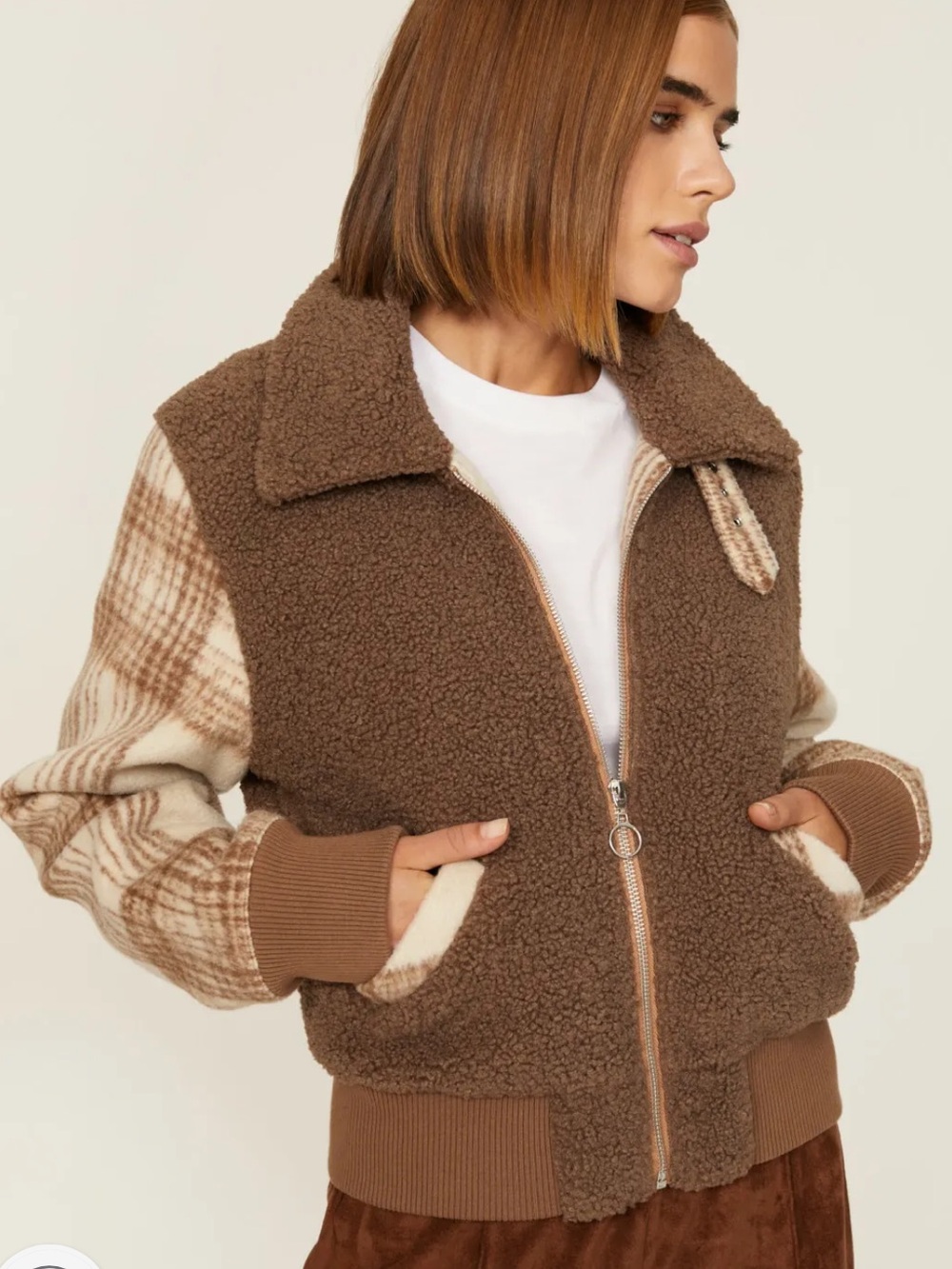 Simkhai Plaid Sherpa Bomber Jacket
